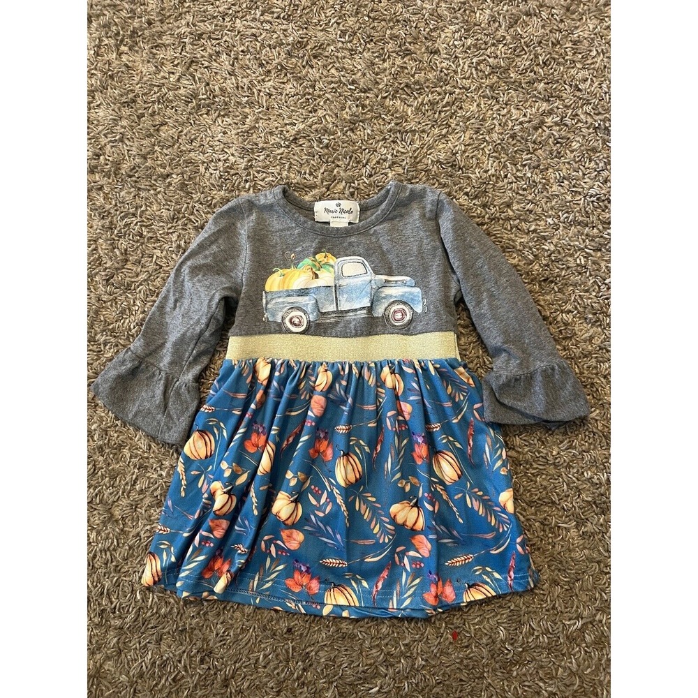 Marie Nicole Baby Girl Dress XXS 6-12 mo Fall Autumn‎ Thanksgiving Pumpkin Truck